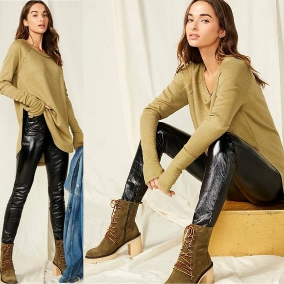 Free People Liquid Black Vinyl Jeans Size 31 Retro 70s Latex Shiny Goth Punk New - Picture 7 of 17